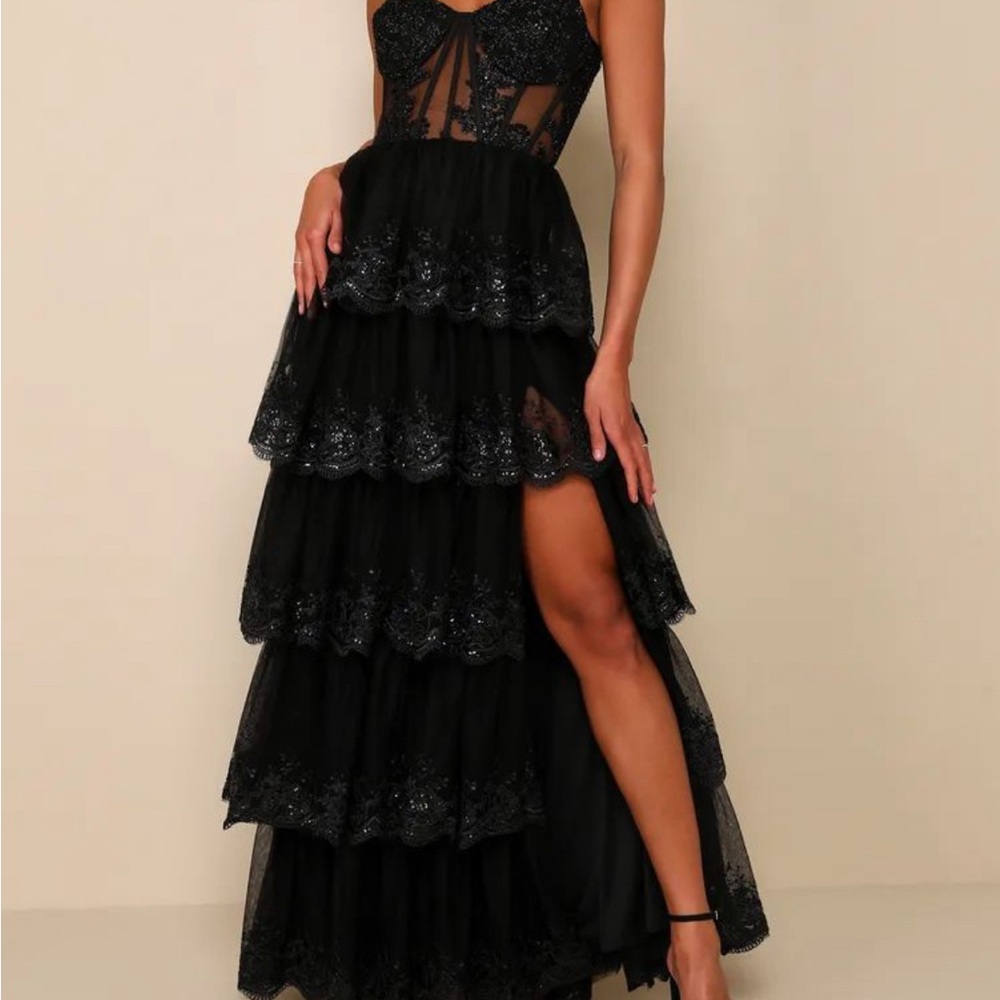 Lulu's Elegant Black Embroidered Dress - Picture 2 of 4